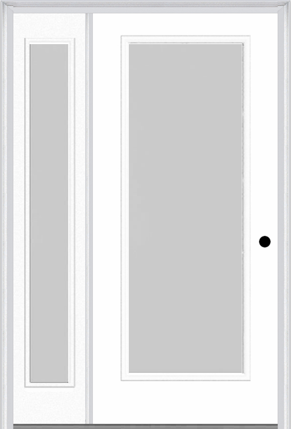 MMI Full Lite 3'0" X 6'8" Textured/Privacy Fiberglass Smooth Exterior Prehung Door With 1 Full Lite Textured/Privacy Glass Sidelight 686