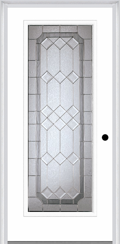 MMI Full Lite 6'8" Fiberglass Smooth Majestic Nickel Decorative Glass Exterior Prehung Door 686