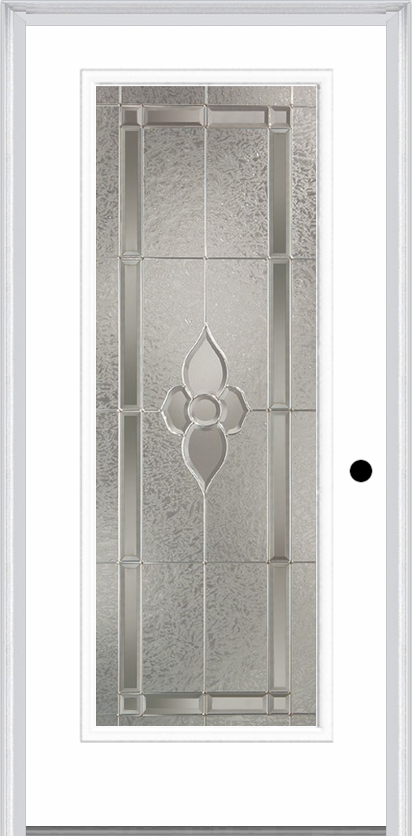 MMI Full Lite 6'8" Fiberglass Smooth Nouveau Nickel Or Nouveau Patina Decorative Glass Exterior Prehung Door 686