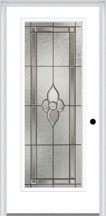 MMI Full Lite 6'8" Fiberglass Smooth Nouveau Nickel Or Nouveau Patina Decorative Glass Exterior Prehung Door 686