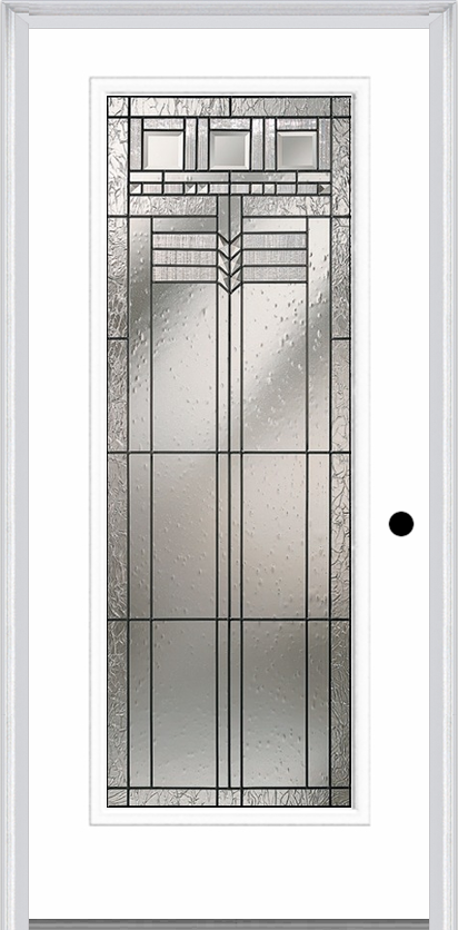 MMI Full Lite 6'8" Fiberglass Smooth Oak Park Patina Decorative Glass Exterior Prehung Door 686