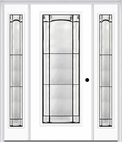 MMI Full Lite 6'8" Fiberglass Smooth Soleil Patina Exterior Prehung Door With 2 Full Lite Soleil Patina Decorative Glass Sidelights 686