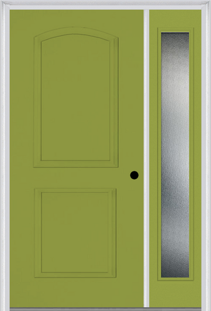 MMI 2 Panel Arch 3'0" X 6'8" Fiberglass Smooth Exterior Prehung Door With 1 Full Lite Clear Or Privacy/Textured Glass Sidelight 22