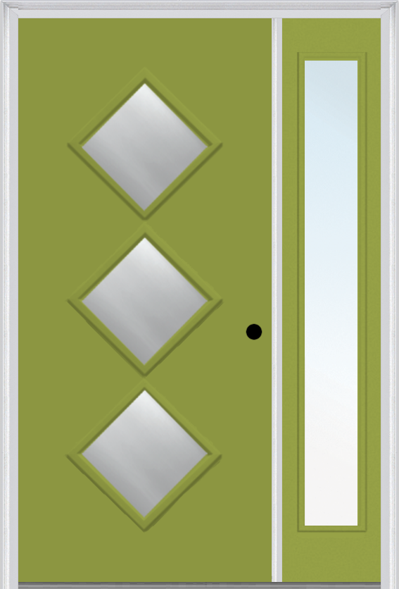 MMI 3 Lite Diamond 3'0" X 6'8" Fiberglass Smooth Clear Or Frosted Glass Exterior Prehung Door With 1 Craftsman Full Lite Low-E Sidelight 840D3
