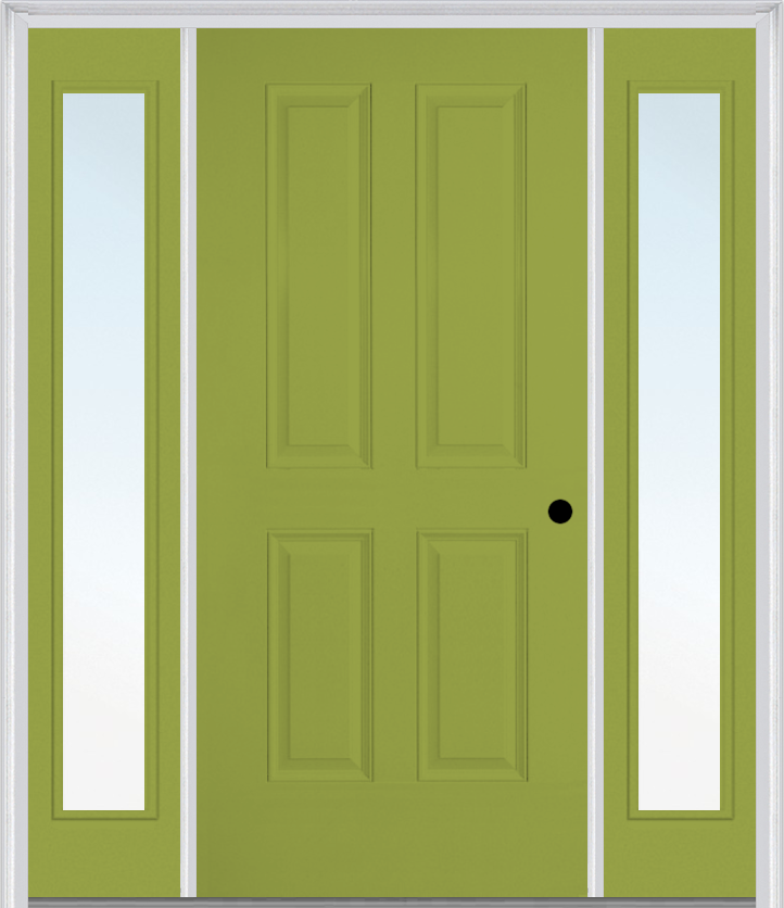 MMI TRUE 4 PANEL 3'0" X 6'8" FIBERGLASS SMOOTH EXTERIOR PREHUNG DOOR WITH 2 FULL LITE CLEAR OR PRIVACY/TEXTURED GLASS SIDELIGHTS 40