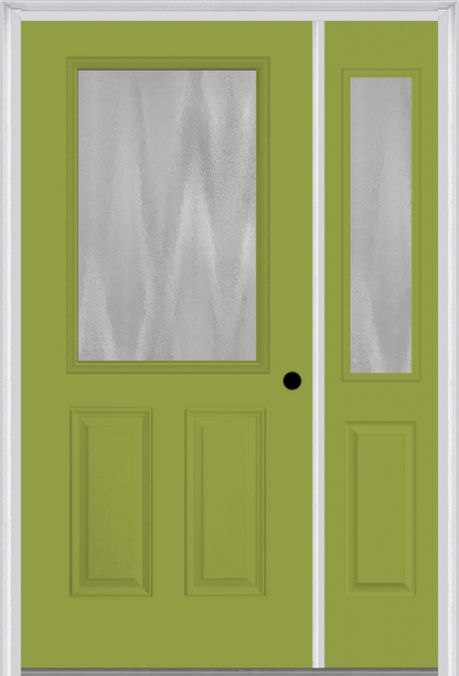 MMI 1/2 Lite 2 Panel 3'0" X 6'8" Textured/Privacy Fiberglass Smooth Exterior Prehung Door With 1 Half Lite Textured/Privacy Glass Sidelight 684