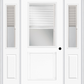 MMI 1/2 Lite 1 Panel Raise/Lower Blinds 3'0" X 6'8" Fiberglass Smooth Exterior Prehung Door With 2 Half Lite Glass Raise/Lower Blinds Sidelights 682 RLB 692 RLB