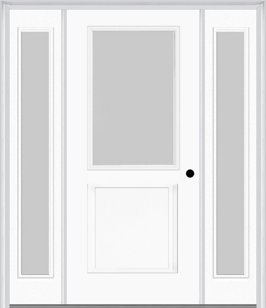 MMI 1/2 Lite 1 Panel 3'0" X 6'8" Textured/Privacy Fiberglass Smooth Exterior Prehung Door With 2 Full Lite Textured/Privacy Glass Sidelights 682