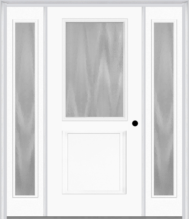 MMI 1/2 Lite 1 Panel 3'0" X 6'8" Textured/Privacy Fiberglass Smooth Exterior Prehung Door With 2 Full Lite Textured/Privacy Glass Sidelights 682