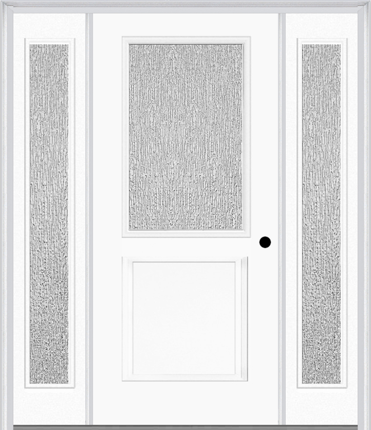 MMI 1/2 Lite 1 Panel 3'0" X 6'8" Textured/Privacy Fiberglass Smooth Exterior Prehung Door With 2 Full Lite Textured/Privacy Glass Sidelights 682