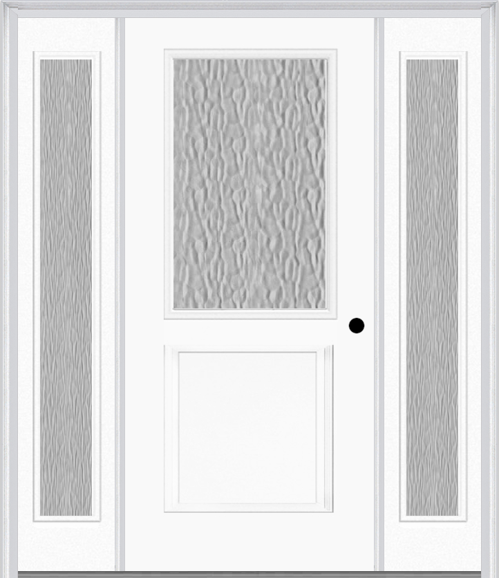 MMI 1/2 Lite 1 Panel 3'0" X 6'8" Textured/Privacy Fiberglass Smooth Exterior Prehung Door With 2 Full Lite Textured/Privacy Glass Sidelights 682