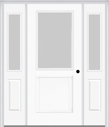 MMI 1/2 Lite 1 Panel 3'0" X 6'8" Textured/Privacy Fiberglass Smooth Exterior Prehung Door With 2 Half Lite Textured/Privacy Glass Sidelights 682