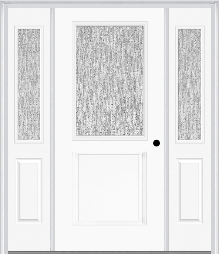 MMI 1/2 Lite 1 Panel 3'0" X 6'8" Textured/Privacy Fiberglass Smooth Exterior Prehung Door With 2 Half Lite Textured/Privacy Glass Sidelights 682