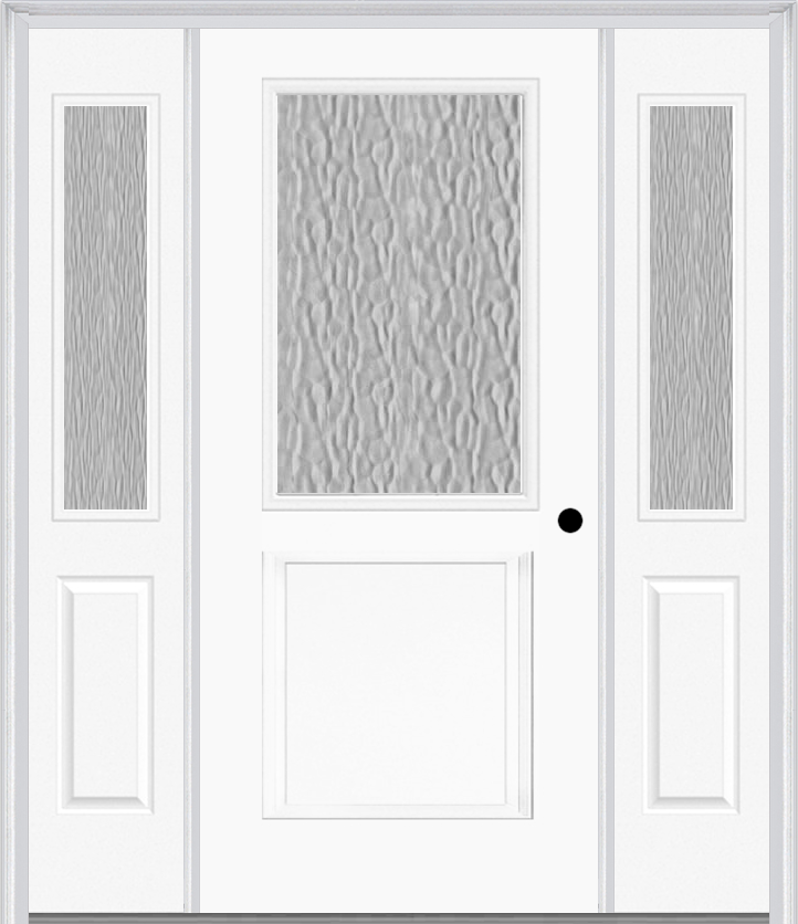 MMI 1/2 Lite 1 Panel 3'0" X 6'8" Textured/Privacy Fiberglass Smooth Exterior Prehung Door With 2 Half Lite Textured/Privacy Glass Sidelights 682