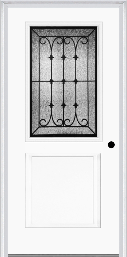 MMI 1/2 Lite 1 Panel 6'8" Fiberglass Smooth Chateau Wrought Iron Decorative Glass Exterior Prehung Door 682