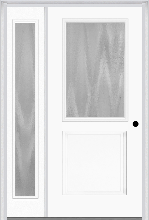 MMI 1/2 Lite 1 Panel 3'0" X 6'8" Textured/Privacy Fiberglass Smooth Exterior Prehung Door With 1 Full Lite Textured/Privacy Glass Sidelight 682