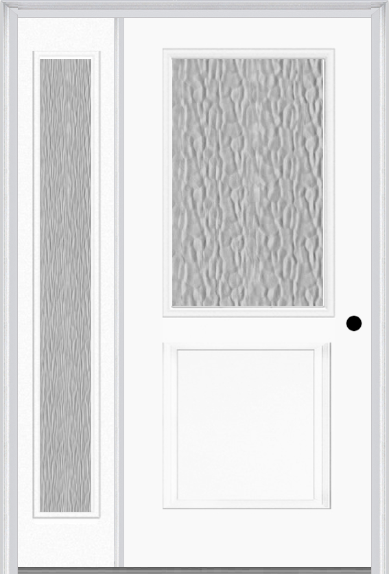 MMI 1/2 Lite 1 Panel 3'0" X 6'8" Textured/Privacy Fiberglass Smooth Exterior Prehung Door With 1 Full Lite Textured/Privacy Glass Sidelight 682