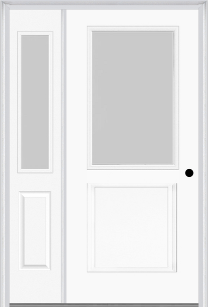 MMI 1/2 Lite 1 Panel 3'0" X 6'8" Textured/Privacy Fiberglass Smooth Exterior Prehung Door With 1 Half Lite Textured/Privacy Glass Sidelight 682