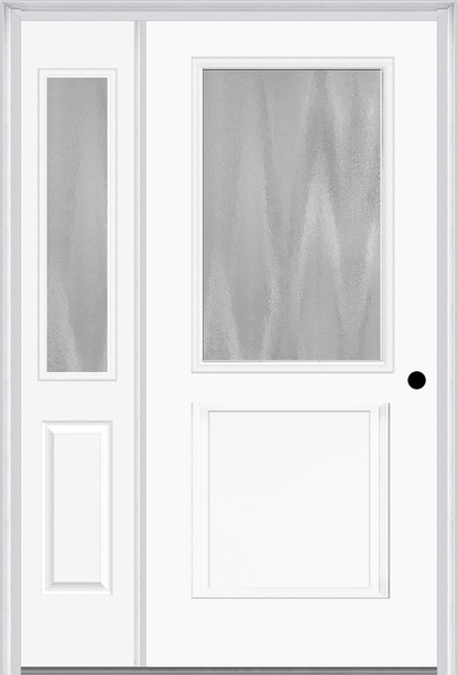 MMI 1/2 Lite 1 Panel 3'0" X 6'8" Textured/Privacy Fiberglass Smooth Exterior Prehung Door With 1 Half Lite Textured/Privacy Glass Sidelight 682