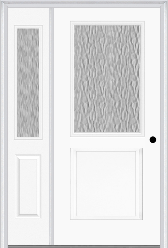 MMI 1/2 Lite 1 Panel 3'0" X 6'8" Textured/Privacy Fiberglass Smooth Exterior Prehung Door With 1 Half Lite Textured/Privacy Glass Sidelight 682