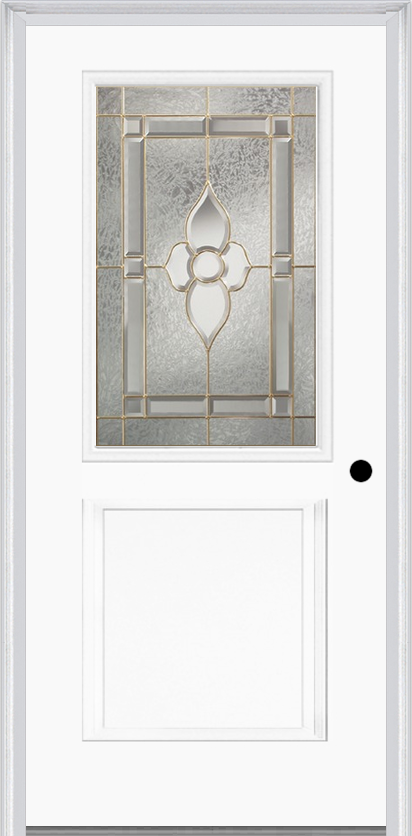 MMI 1/2 Lite 1 Panel 6'8" Fiberglass Smooth Nouveau Nickel Or Nouveau Patina Decorative Glass Exterior Prehung Door 682