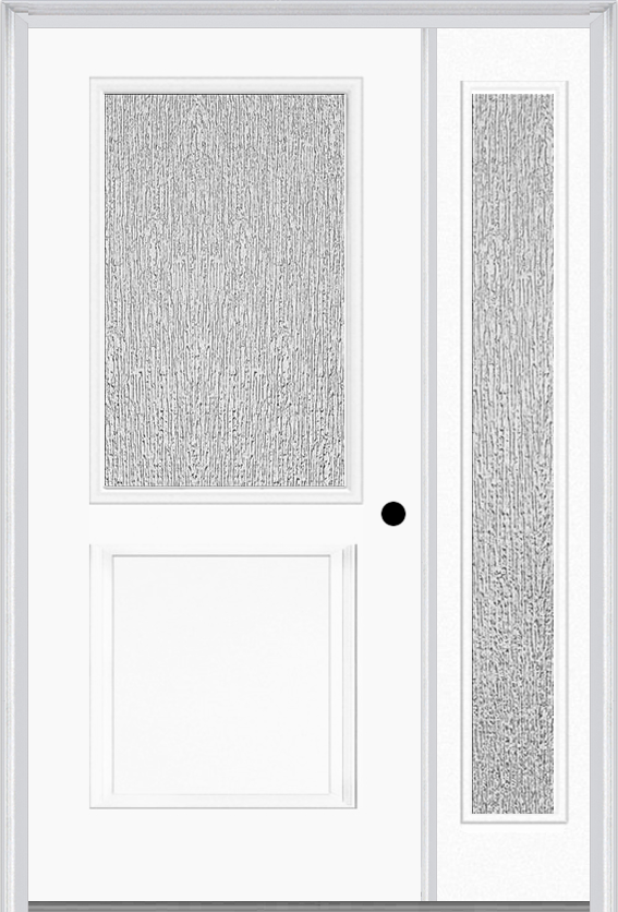 MMI 1/2 Lite 1 Panel 3'0" X 6'8" Textured/Privacy Fiberglass Smooth Exterior Prehung Door With 1 Full Lite Textured/Privacy Glass Sidelight 682