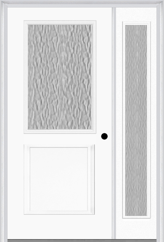 MMI 1/2 Lite 1 Panel 3'0" X 6'8" Textured/Privacy Fiberglass Smooth Exterior Prehung Door With 1 Full Lite Textured/Privacy Glass Sidelight 682
