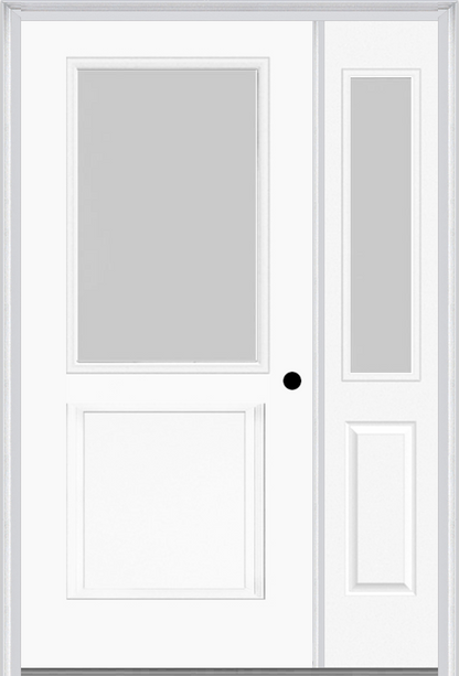 MMI 1/2 Lite 1 Panel 3'0" X 6'8" Textured/Privacy Fiberglass Smooth Exterior Prehung Door With 1 Half Lite Textured/Privacy Glass Sidelight 682