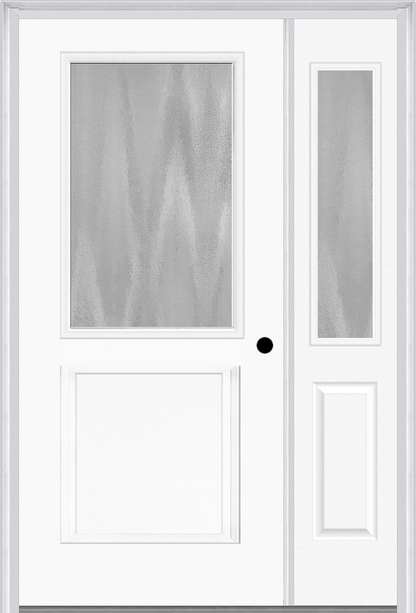 MMI 1/2 Lite 1 Panel 3'0" X 6'8" Textured/Privacy Fiberglass Smooth Exterior Prehung Door With 1 Half Lite Textured/Privacy Glass Sidelight 682