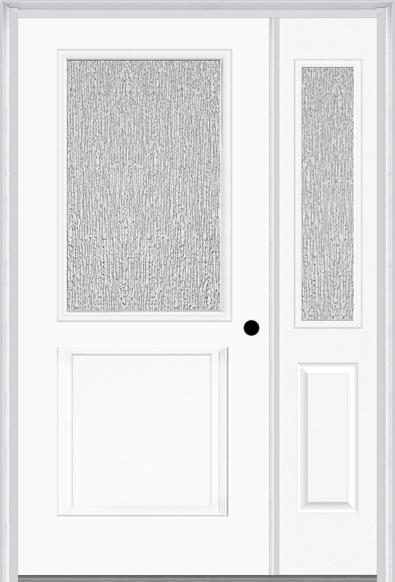 MMI 1/2 Lite 1 Panel 3'0" X 6'8" Textured/Privacy Fiberglass Smooth Exterior Prehung Door With 1 Half Lite Textured/Privacy Glass Sidelight 682