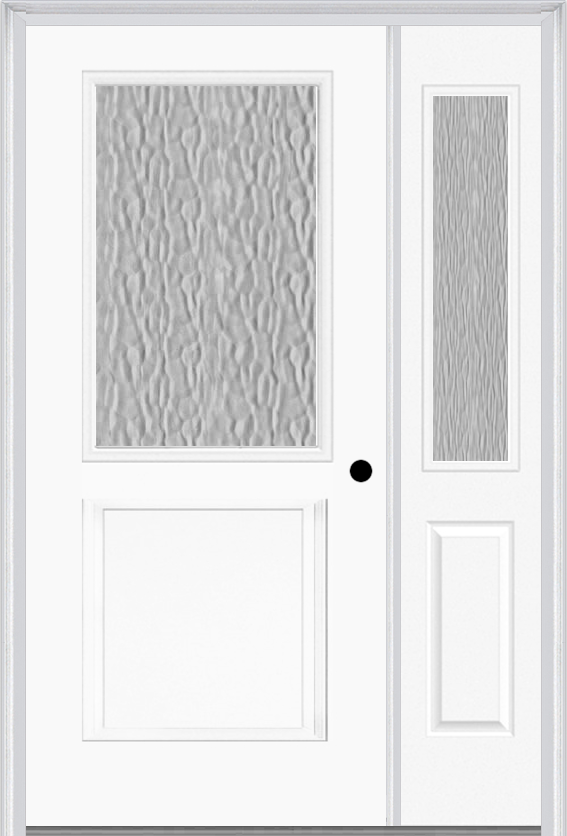 MMI 1/2 Lite 1 Panel 3'0" X 6'8" Textured/Privacy Fiberglass Smooth Exterior Prehung Door With 1 Half Lite Textured/Privacy Glass Sidelight 682