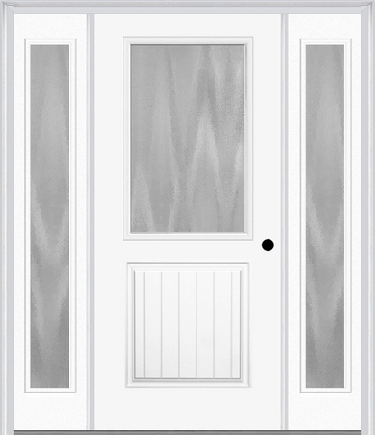 MMI 1/2 Lite 1 Panel Planked 3'0" X 6'8" Textured/Privacy Fiberglass Smooth Exterior Prehung Door With 2 Full Lite Textured/Privacy Glass Sidelights 683