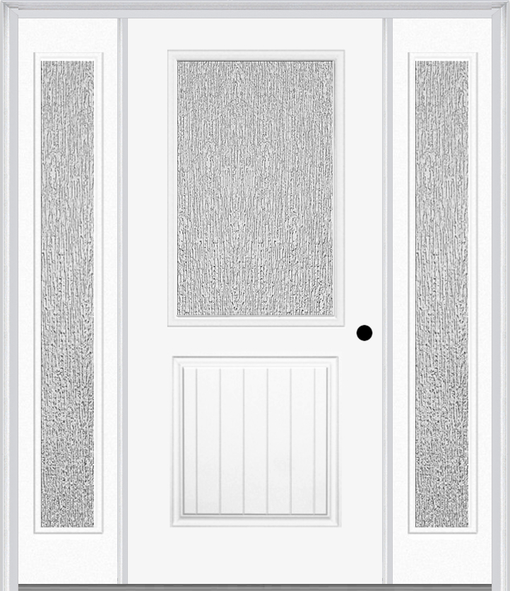 MMI 1/2 Lite 1 Panel Planked 3'0" X 6'8" Textured/Privacy Fiberglass Smooth Exterior Prehung Door With 2 Full Lite Textured/Privacy Glass Sidelights 683
