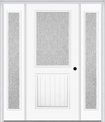 MMI 1/2 Lite 1 Panel Planked 3'0" X 6'8" Textured/Privacy Fiberglass Smooth Exterior Prehung Door With 2 Full Lite Textured/Privacy Glass Sidelights 683