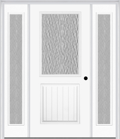 MMI 1/2 Lite 1 Panel Planked 3'0" X 6'8" Textured/Privacy Fiberglass Smooth Exterior Prehung Door With 2 Full Lite Textured/Privacy Glass Sidelights 683