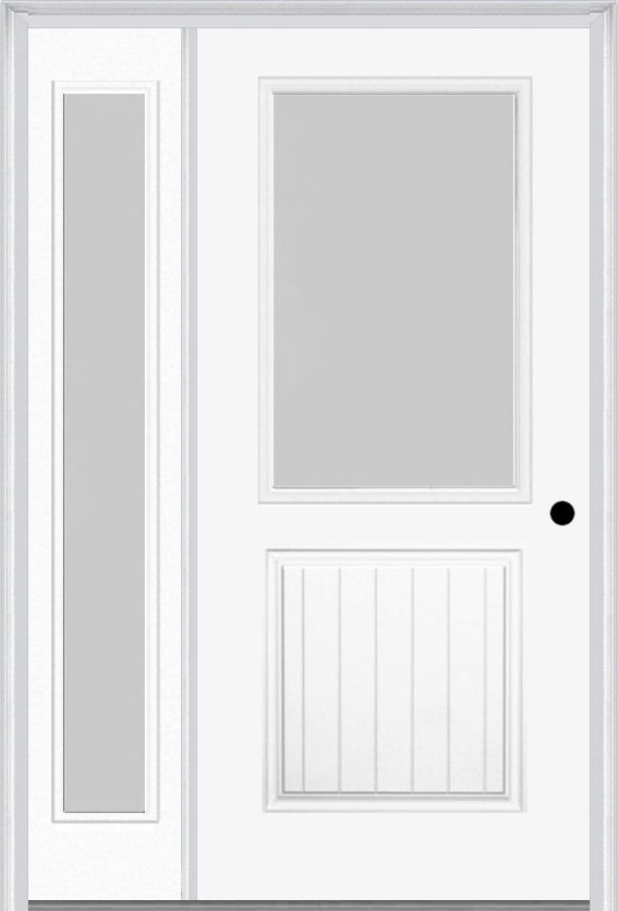 MMI 1/2 Lite 1 Panel Planked 3'0" X 6'8" Textured/Privacy Fiberglass Smooth Exterior Prehung Door With 1 Full Lite Textured/Privacy Glass Sidelight 683