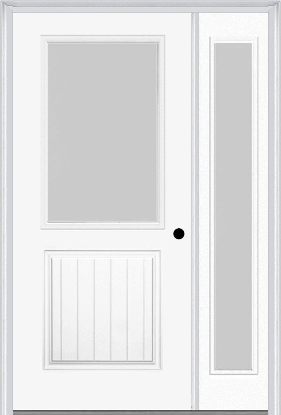 MMI 1/2 Lite 1 Panel Planked 3'0" X 6'8" Textured/Privacy Fiberglass Smooth Exterior Prehung Door With 1 Full Lite Textured/Privacy Glass Sidelight 683