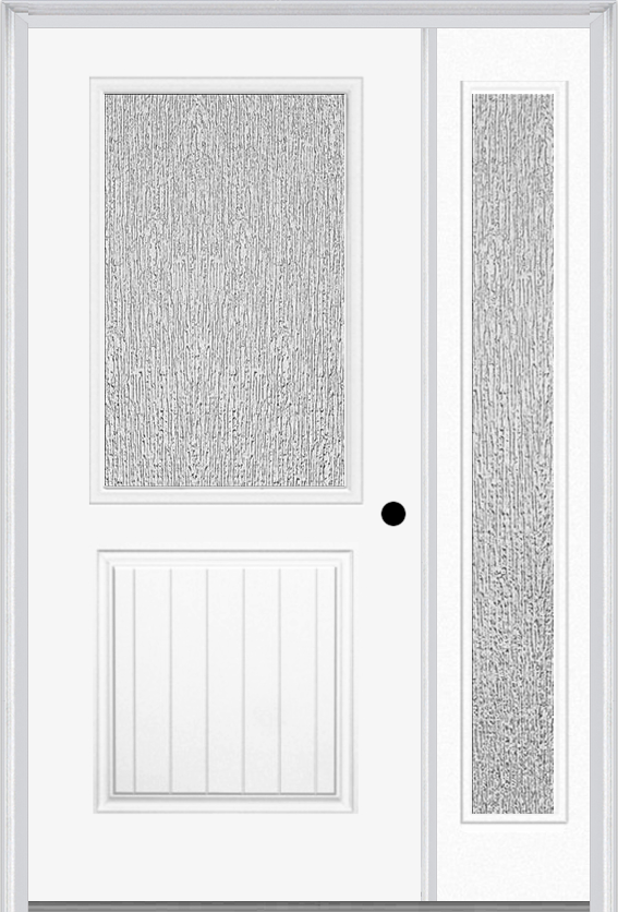 MMI 1/2 Lite 1 Panel Planked 3'0" X 6'8" Textured/Privacy Fiberglass Smooth Exterior Prehung Door With 1 Full Lite Textured/Privacy Glass Sidelight 683
