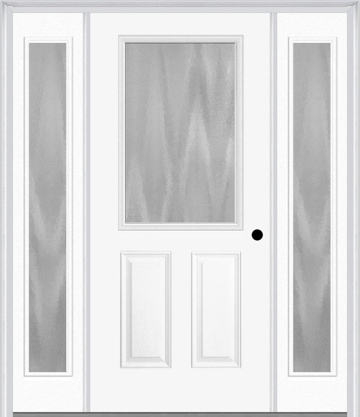 MMI 1/2 Lite 2 Panel 3'0" X 6'8" Textured/Privacy Fiberglass Smooth Exterior Prehung Door With 2 Full Lite Textured/Privacy Glass Sidelights 684