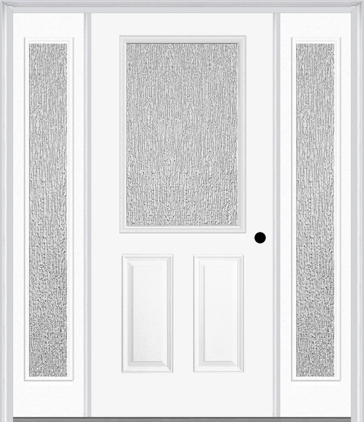 MMI 1/2 Lite 2 Panel 3'0" X 6'8" Textured/Privacy Fiberglass Smooth Exterior Prehung Door With 2 Full Lite Textured/Privacy Glass Sidelights 684