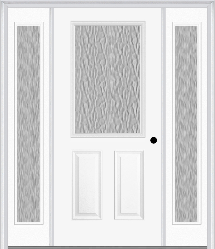 MMI 1/2 Lite 2 Panel 3'0" X 6'8" Textured/Privacy Fiberglass Smooth Exterior Prehung Door With 2 Full Lite Textured/Privacy Glass Sidelights 684