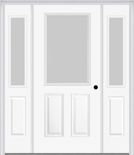 MMI 1/2 Lite 2 Panel 3'0" X 6'8" Textured/Privacy Fiberglass Smooth Exterior Prehung Door With 2 Half Lite Textured/Privacy Glass Sidelights 684