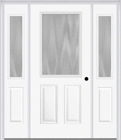 MMI 1/2 Lite 2 Panel 3'0" X 6'8" Textured/Privacy Fiberglass Smooth Exterior Prehung Door With 2 Half Lite Textured/Privacy Glass Sidelights 684