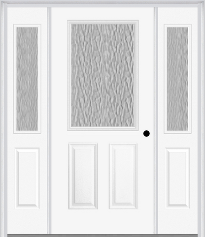 MMI 1/2 Lite 2 Panel 3'0" X 6'8" Textured/Privacy Fiberglass Smooth Exterior Prehung Door With 2 Half Lite Textured/Privacy Glass Sidelights 684