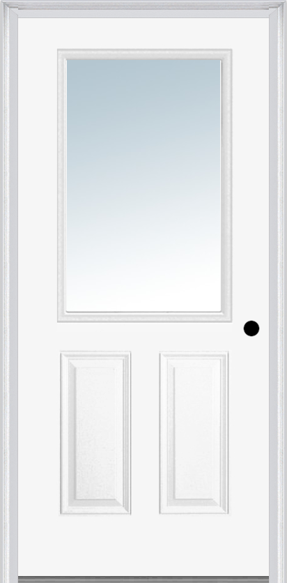 MMI 1/2 LITE 2 PANEL 6'8" BUILDERS CLASSIC CLEAR GLASS FINGER JOINTED PRIMED EXTERIOR PREHUNG DOOR 122