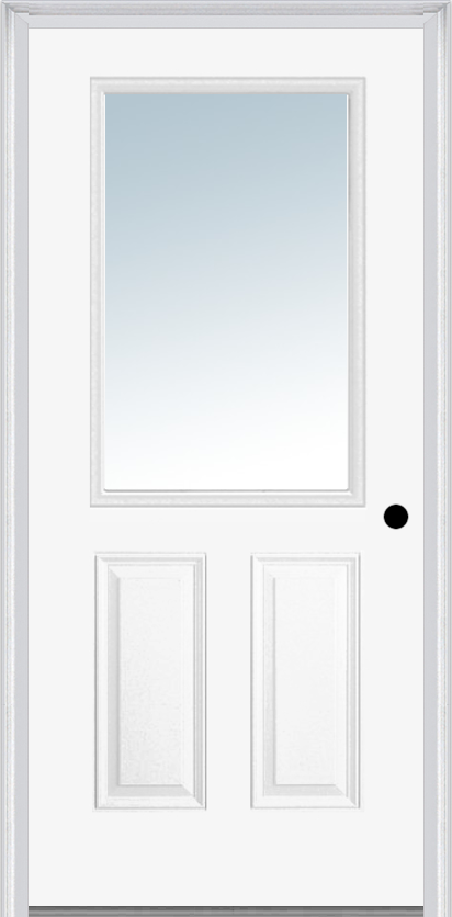 MMI 1/2 Lite 2 Panel 6'8" Builders Classic Clear Glass Finger Jointed Primed Exterior Prehung Door 122