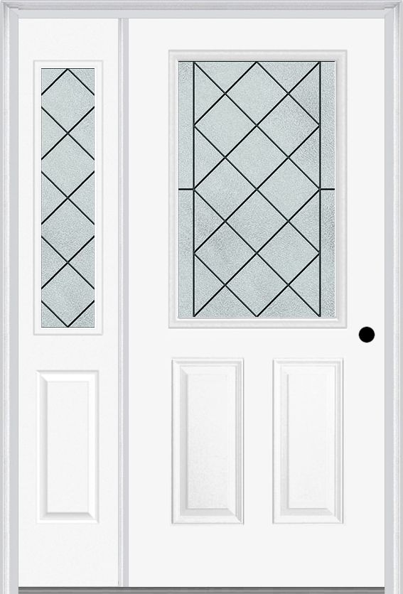 MMI 1/2 Lite 2 Panel 6'8" Fiberglass Smooth Harris Patina Exterior Prehung Door With 1 Half Lite Harris Patina Decorative Glass Sidelight 684