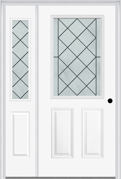 MMI 1/2 Lite 2 Panel 6'8" Fiberglass Smooth Harris Patina Exterior Prehung Door With 1 Half Lite Harris Patina Decorative Glass Sidelight 684