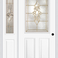 MMI 1/2 Lite 2 Panel 6'8" Fiberglass Smooth Heirlooms Brass Or Heirlooms Satin Nickel Exterior Prehung Door With 1 Half Lite Heirlooms Brass/Satin Nickel Decorative Glass Sidelight 684