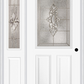 MMI 1/2 Lite 2 Panel 6'8" Fiberglass Smooth Heirlooms Brass Or Heirlooms Satin Nickel Exterior Prehung Door With 1 Half Lite Heirlooms Brass/Satin Nickel Decorative Glass Sidelight 684
